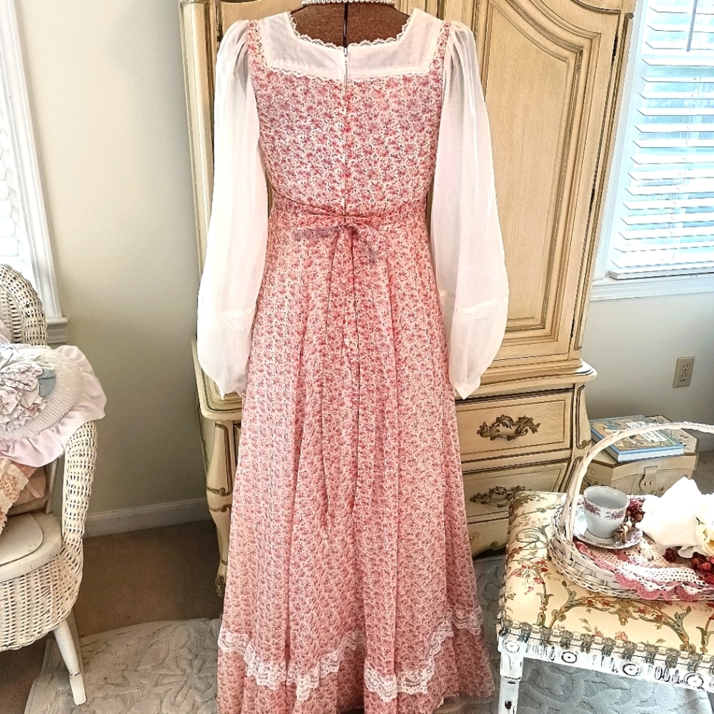 RARE 70S COTTON PINK CALICO "GUNNE SAX" PRAIRIE ! - Picture 9 of 16